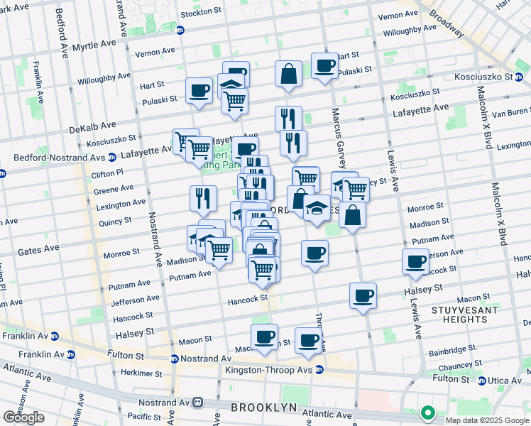 map of restaurants, bars, coffee shops, grocery stores, and more near 565 Gates Avenue in Brooklyn
