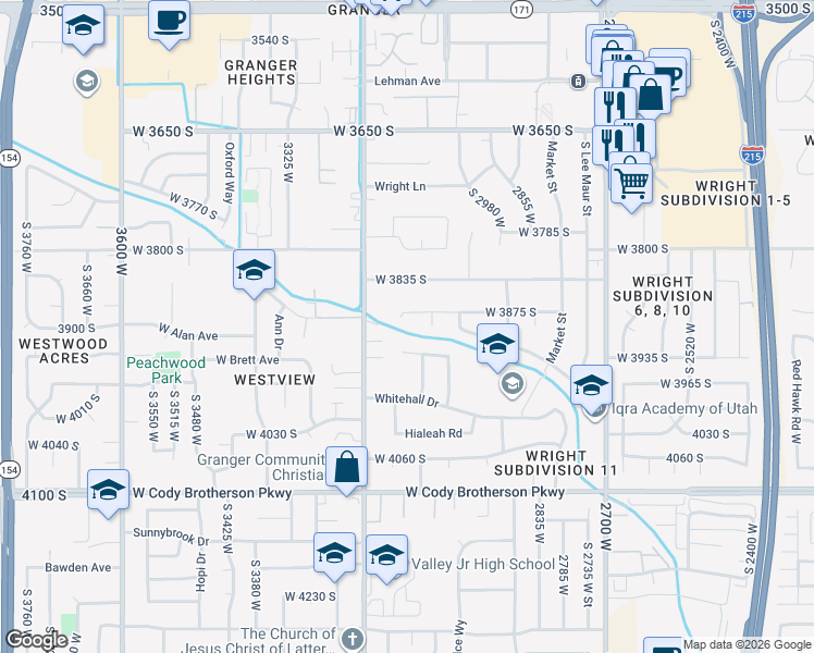 map of restaurants, bars, coffee shops, grocery stores, and more near 3111 West 3875 South in West Valley City