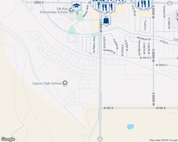 map of restaurants, bars, coffee shops, grocery stores, and more near 3848-4186 Bacchus Highway in Magna