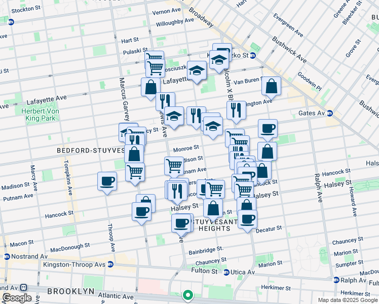 map of restaurants, bars, coffee shops, grocery stores, and more near in Brooklyn