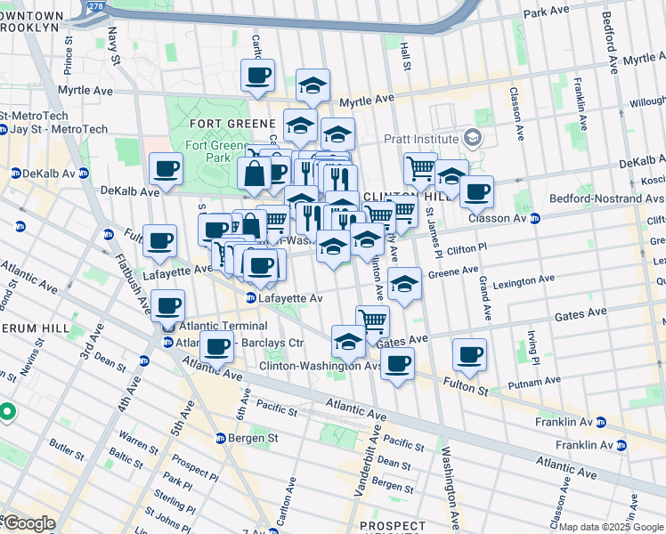 map of restaurants, bars, coffee shops, grocery stores, and more near in Brooklyn