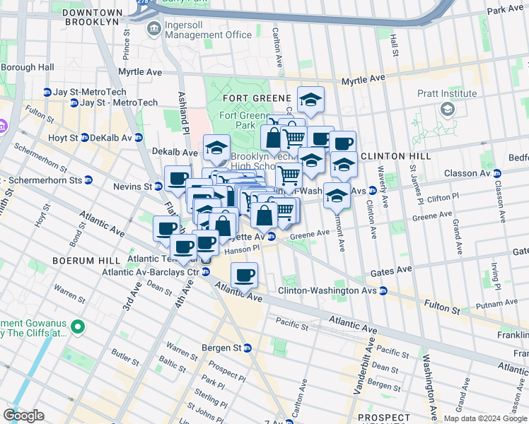 map of restaurants, bars, coffee shops, grocery stores, and more near in Brooklyn