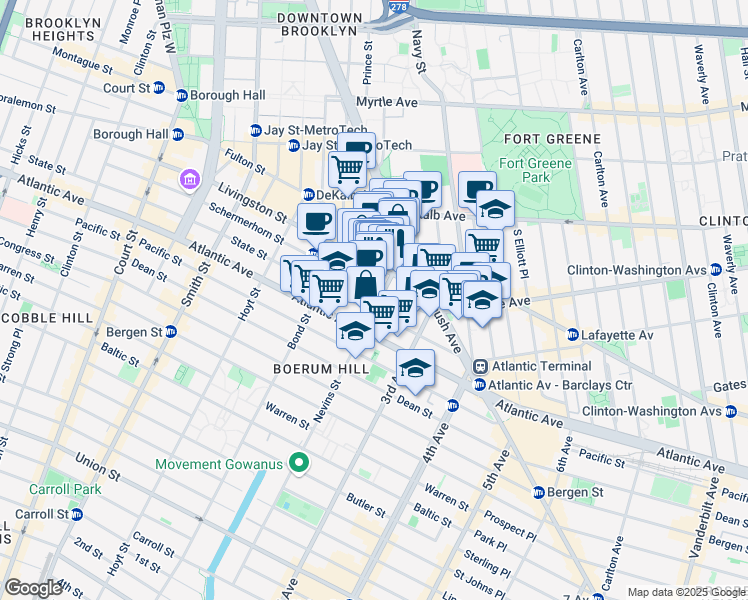 map of restaurants, bars, coffee shops, grocery stores, and more near in Brooklyn