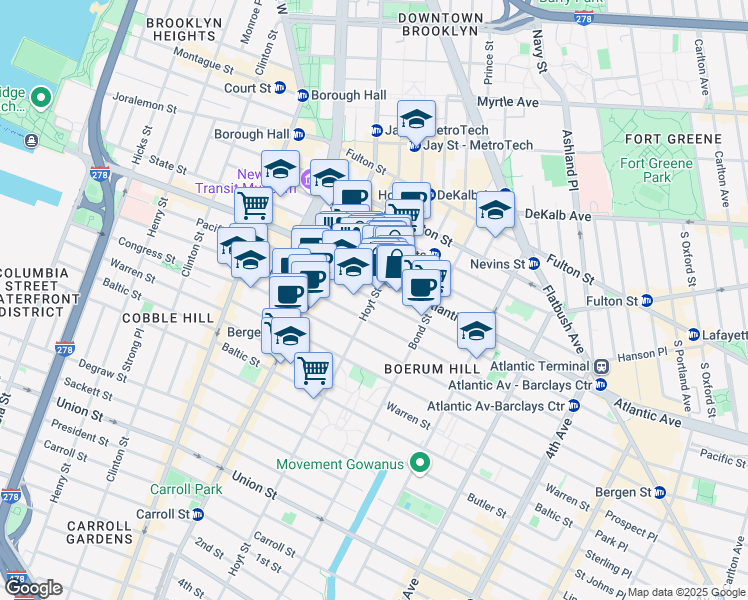 map of restaurants, bars, coffee shops, grocery stores, and more near in Brooklyn