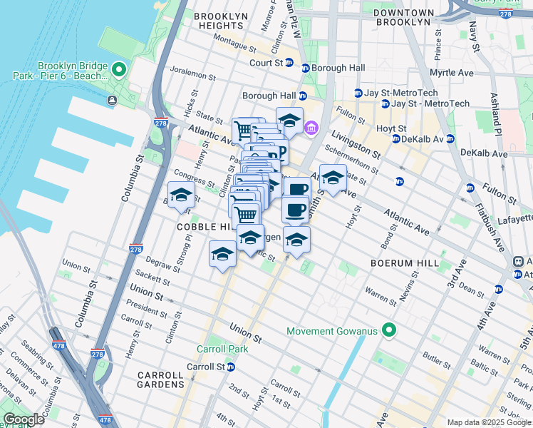 map of restaurants, bars, coffee shops, grocery stores, and more near in Brooklyn