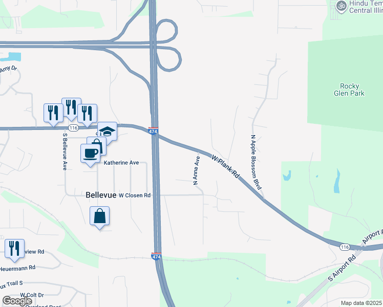 map of restaurants, bars, coffee shops, grocery stores, and more near 5109 West Plank Road in Bellevue
