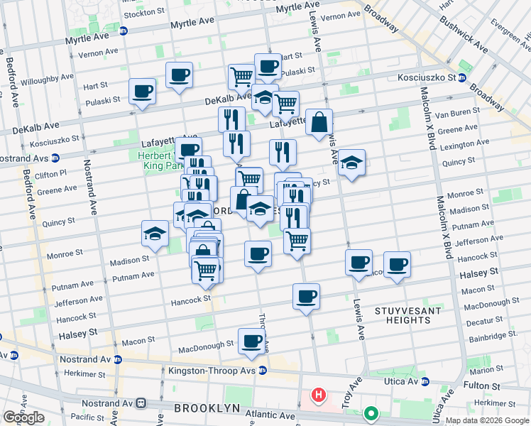 map of restaurants, bars, coffee shops, grocery stores, and more near 588 Gates Avenue in Brooklyn