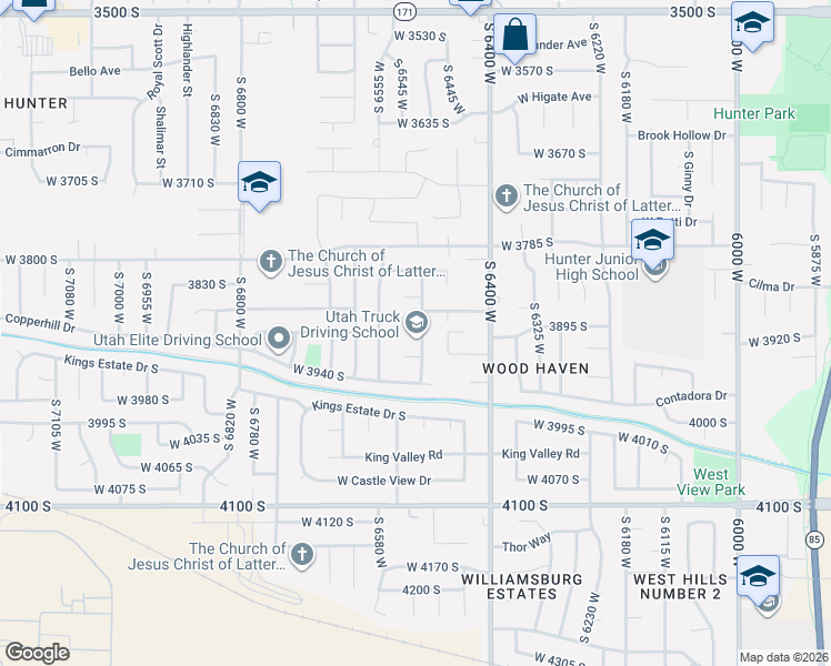 map of restaurants, bars, coffee shops, grocery stores, and more near 6542 West 3880 South in West Valley City