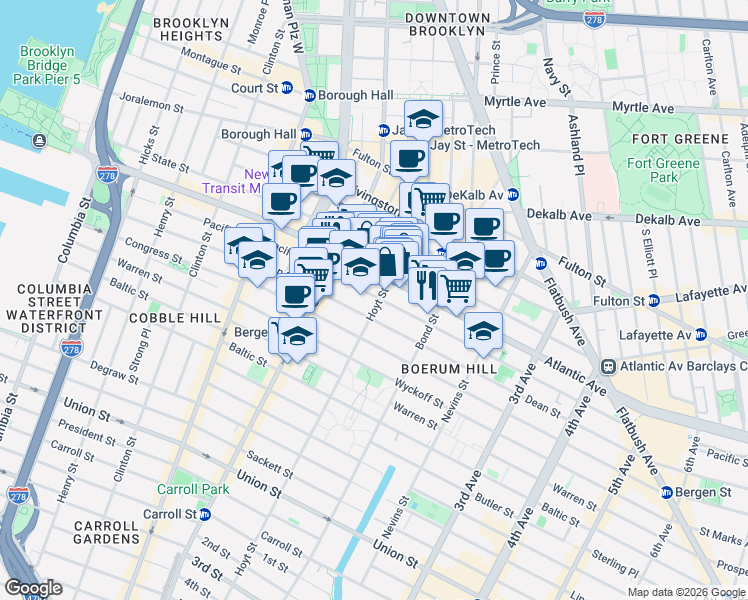 map of restaurants, bars, coffee shops, grocery stores, and more near in Brooklyn