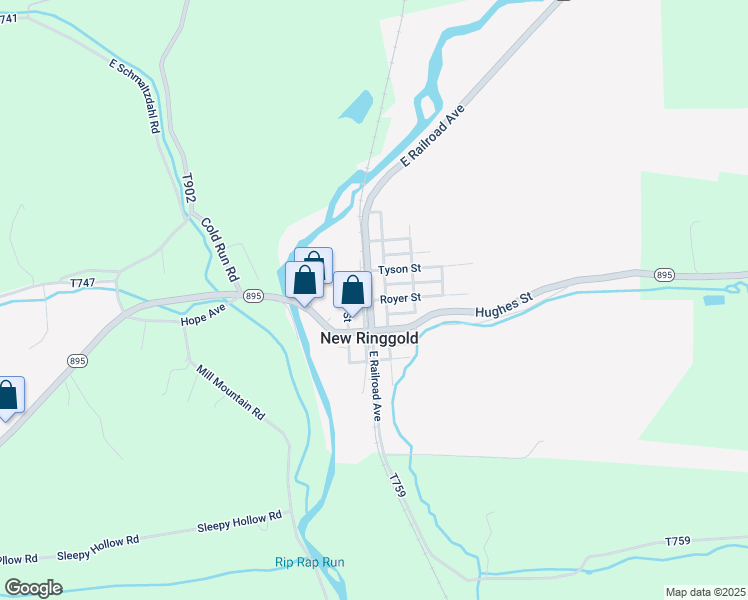 map of restaurants, bars, coffee shops, grocery stores, and more near 302 East Railroad Avenue in New Ringgold