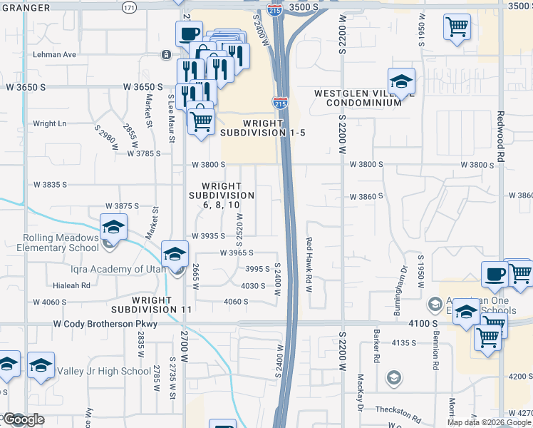 map of restaurants, bars, coffee shops, grocery stores, and more near 3892 South Treasure Isle Road in West Valley City
