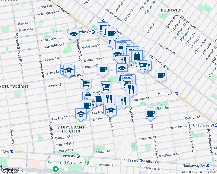 map of restaurants, bars, coffee shops, grocery stores, and more near 778 Madison Street in Brooklyn