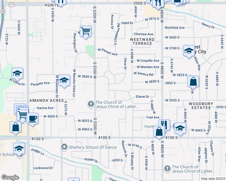 map of restaurants, bars, coffee shops, grocery stores, and more near 5086 West Boothill Drive in West Valley City