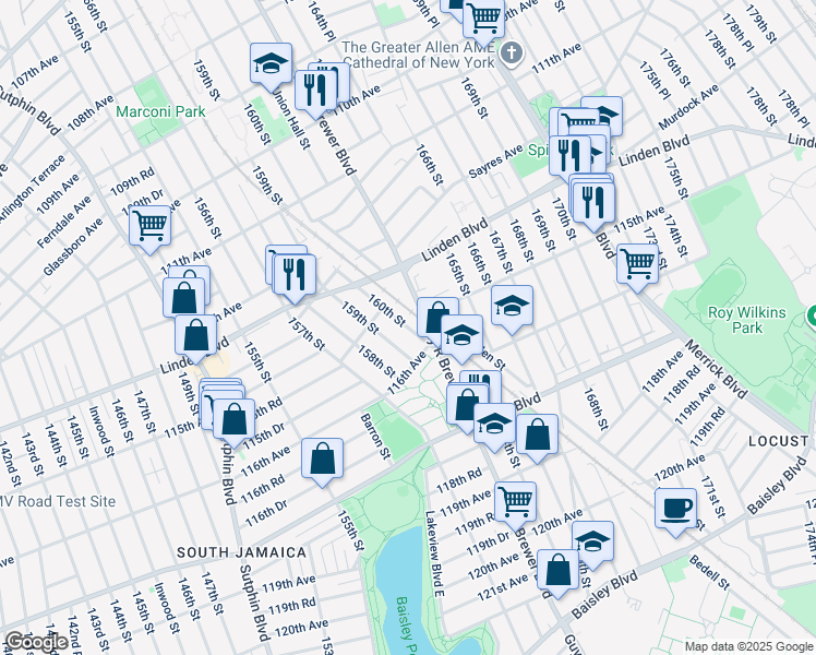 map of restaurants, bars, coffee shops, grocery stores, and more near in Queens
