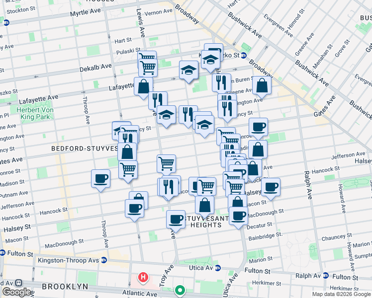 map of restaurants, bars, coffee shops, grocery stores, and more near in Brooklyn