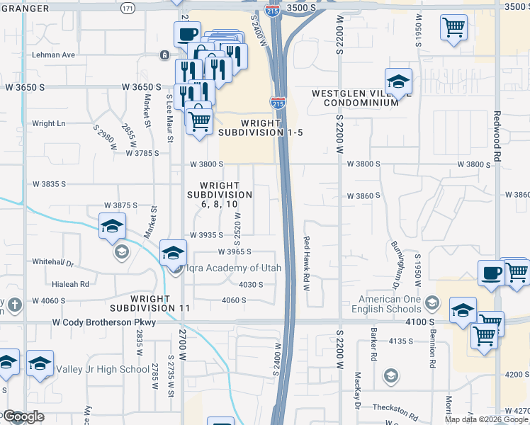 map of restaurants, bars, coffee shops, grocery stores, and more near 2475 West 3935 South in West Valley City