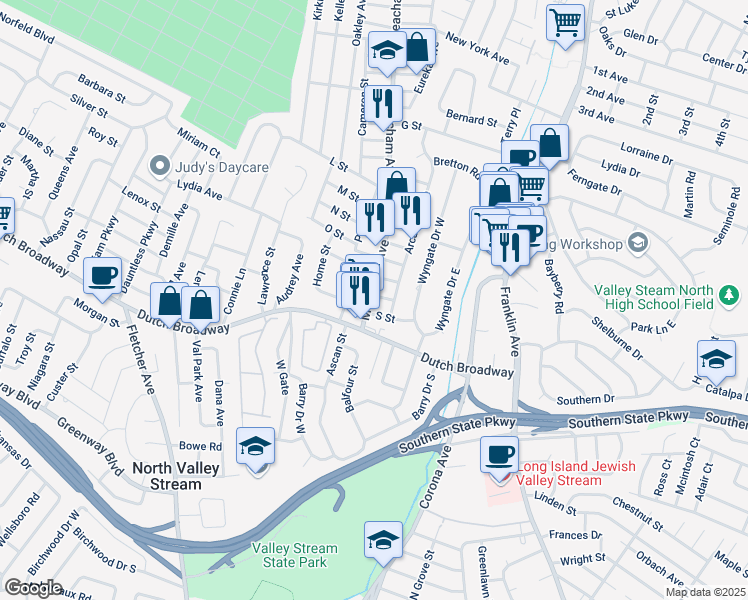 map of restaurants, bars, coffee shops, grocery stores, and more near 756 Meacham Avenue in Elmont