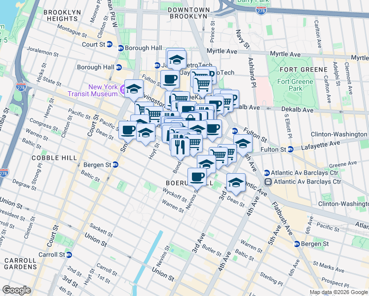 map of restaurants, bars, coffee shops, grocery stores, and more near 78 Bond Street in Brooklyn