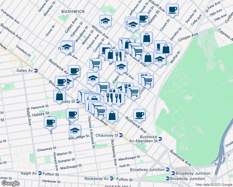 map of restaurants, bars, coffee shops, grocery stores, and more near in Brooklyn