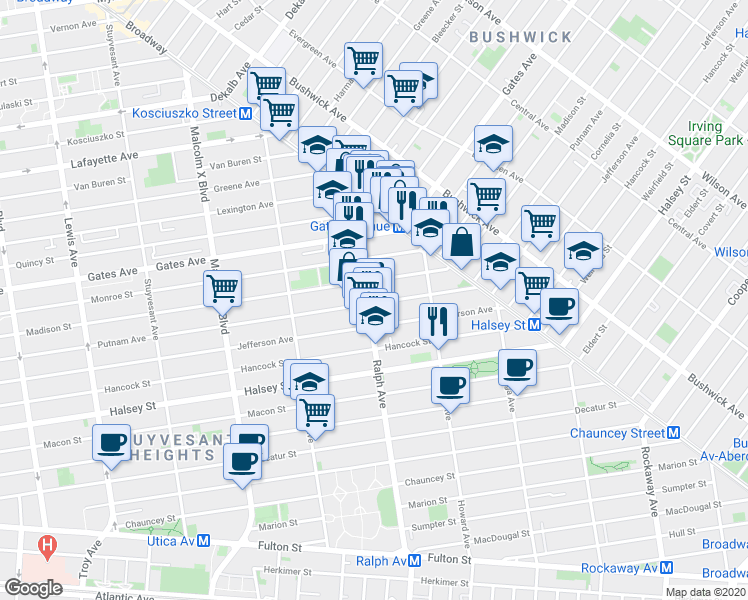 map of restaurants, bars, coffee shops, grocery stores, and more near in Brooklyn