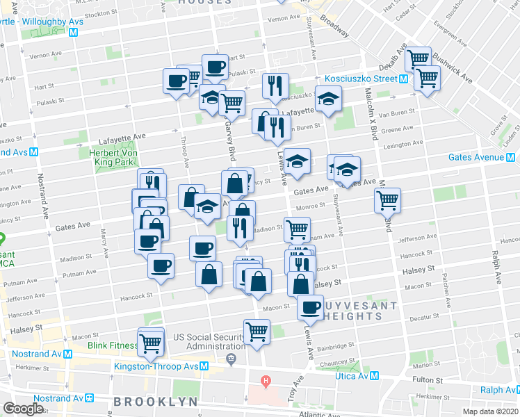 map of restaurants, bars, coffee shops, grocery stores, and more near in Brooklyn