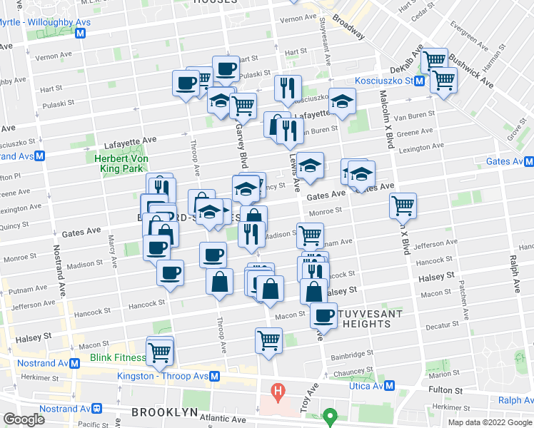 map of restaurants, bars, coffee shops, grocery stores, and more near in Brooklyn