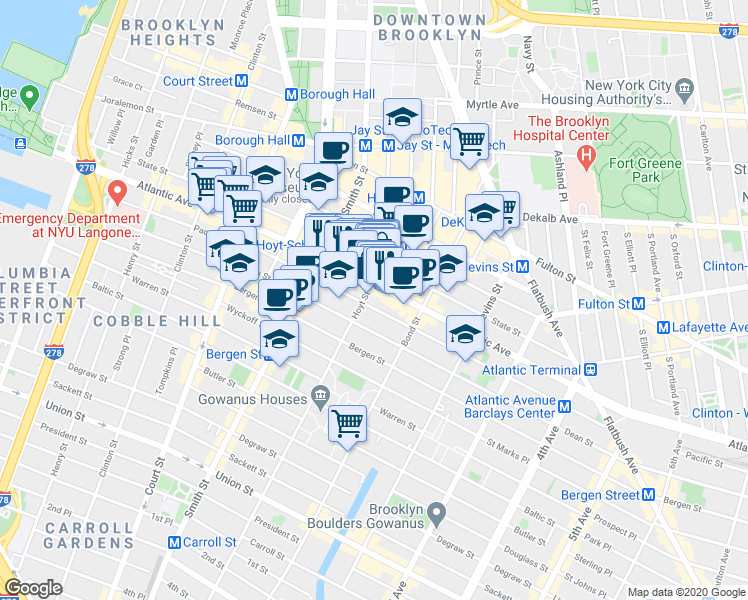 map of restaurants, bars, coffee shops, grocery stores, and more near in Brooklyn