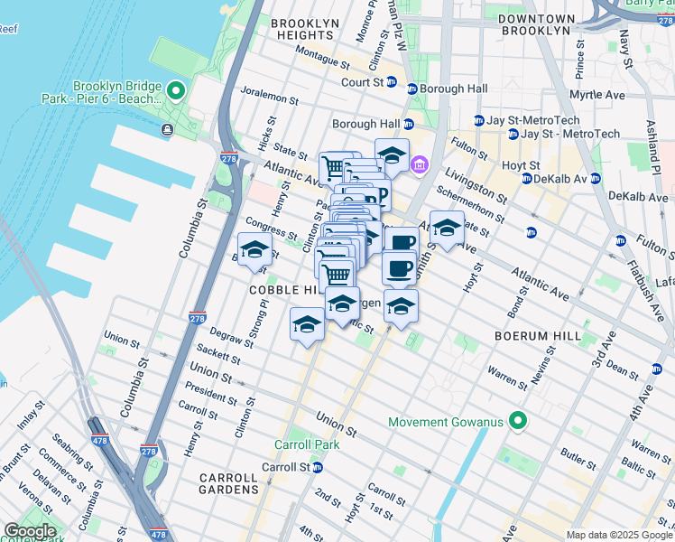 map of restaurants, bars, coffee shops, grocery stores, and more near in Brooklyn