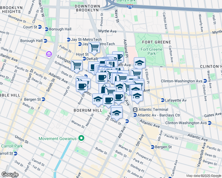 map of restaurants, bars, coffee shops, grocery stores, and more near 3743 Nevins Street in Brooklyn