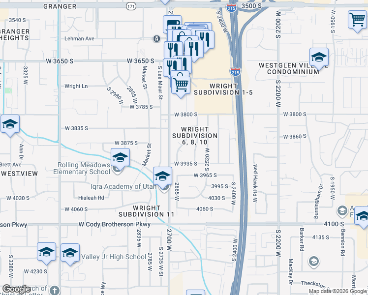 map of restaurants, bars, coffee shops, grocery stores, and more near 3887 Hallmark Drive in Salt Lake City