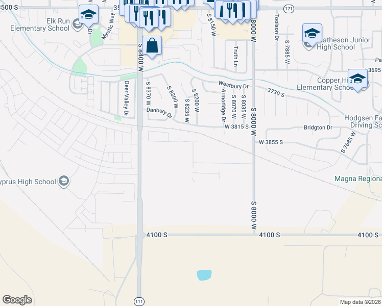 map of restaurants, bars, coffee shops, grocery stores, and more near 3888 Sigma Drive in Magna