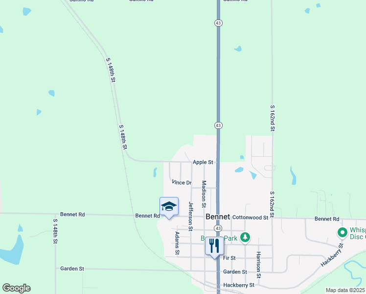 map of restaurants, bars, coffee shops, grocery stores, and more near College Avenue in Bennet
