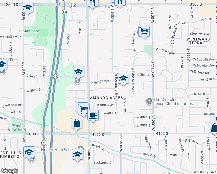 map of restaurants, bars, coffee shops, grocery stores, and more near 5476 Kathleen Avenue in West Valley City
