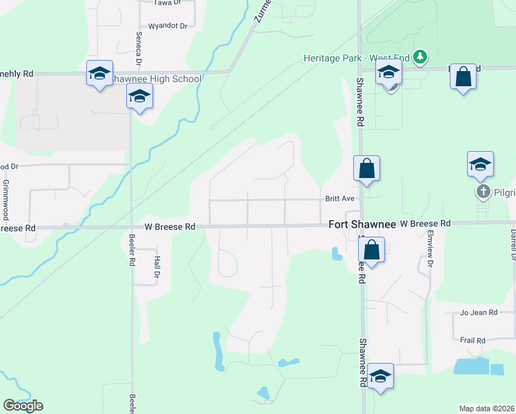 map of restaurants, bars, coffee shops, grocery stores, and more near 2325 Britt Avenue in Cridersville