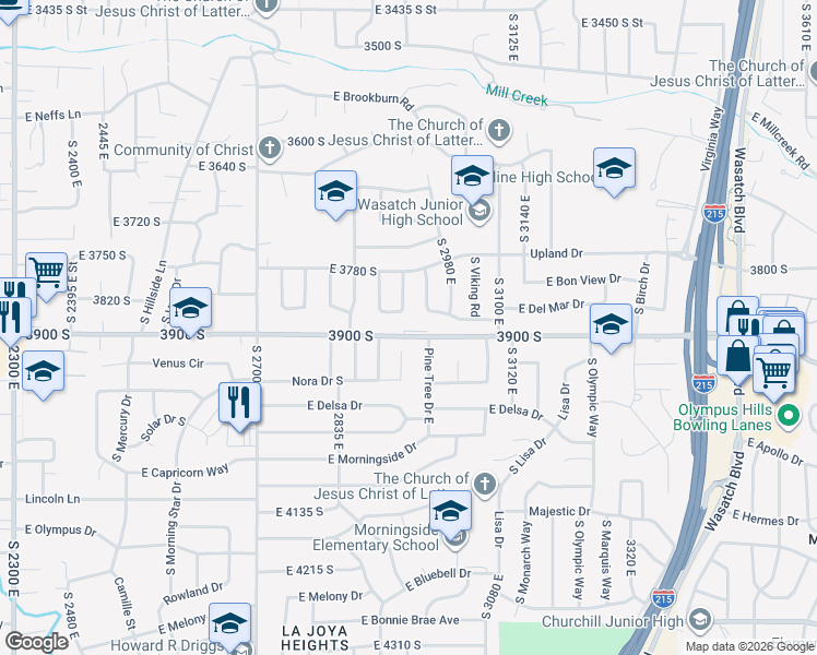 map of restaurants, bars, coffee shops, grocery stores, and more near 2984 East Cruise Way in Salt Lake City