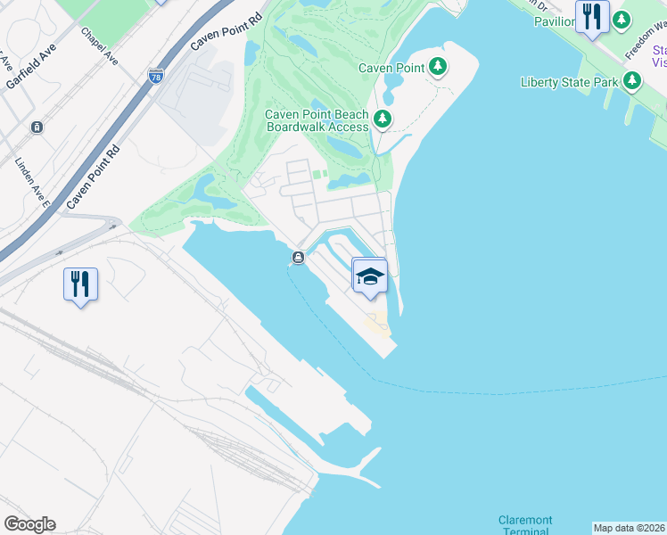 map of restaurants, bars, coffee shops, grocery stores, and more near 203 Shearwater Court West in Jersey City