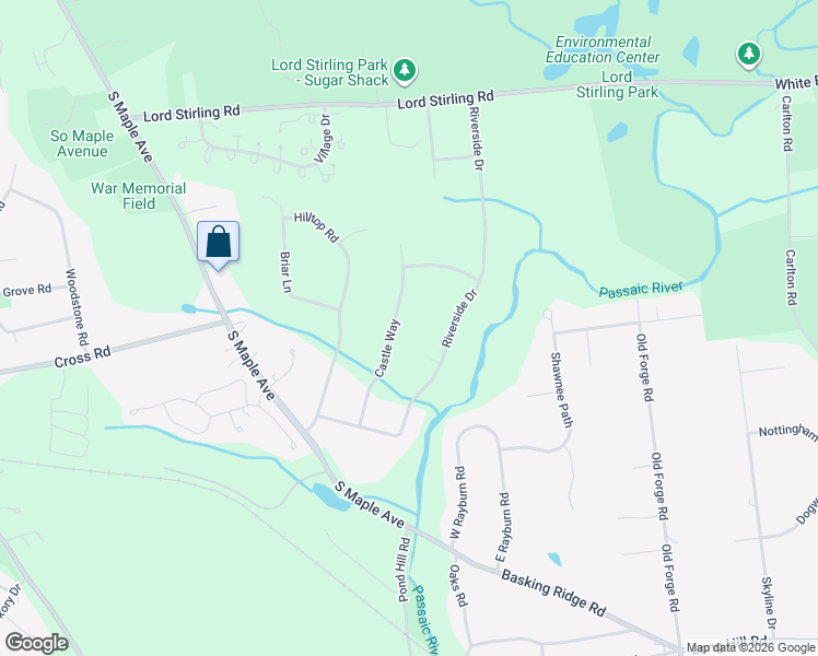 map of restaurants, bars, coffee shops, grocery stores, and more near 47 Castle Way in Basking Ridge