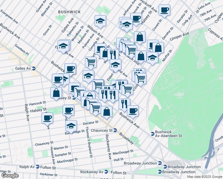 map of restaurants, bars, coffee shops, grocery stores, and more near in Brooklyn