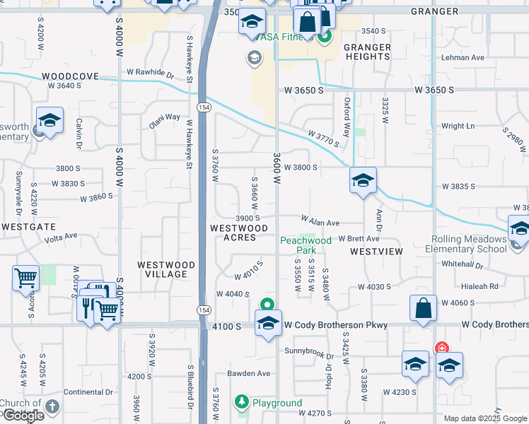 map of restaurants, bars, coffee shops, grocery stores, and more near 3634 West 3900 South in West Valley City