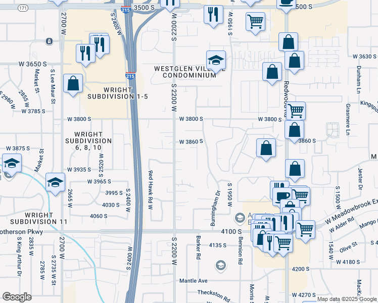 map of restaurants, bars, coffee shops, grocery stores, and more near 3881 Madill Circle in West Valley City