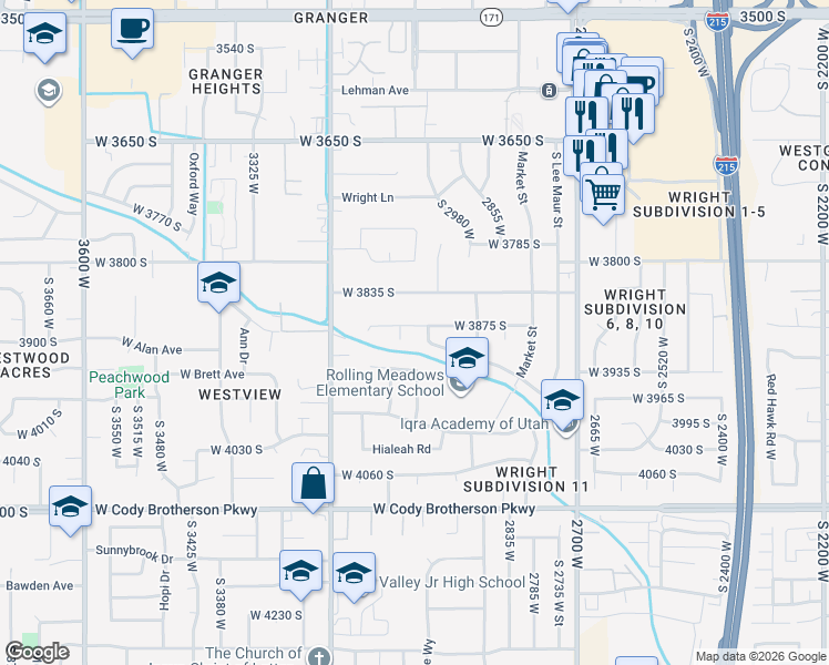 map of restaurants, bars, coffee shops, grocery stores, and more near 3040 West 3875 South in West Valley City