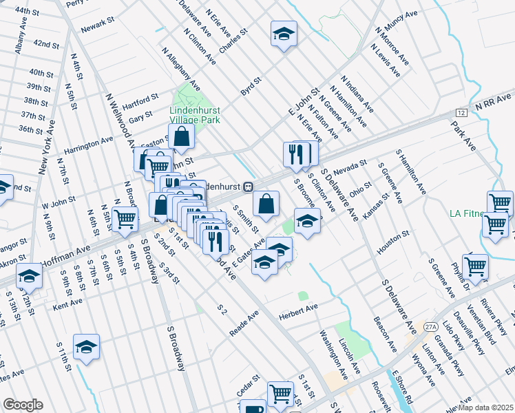 map of restaurants, bars, coffee shops, grocery stores, and more near in Lindenhurst