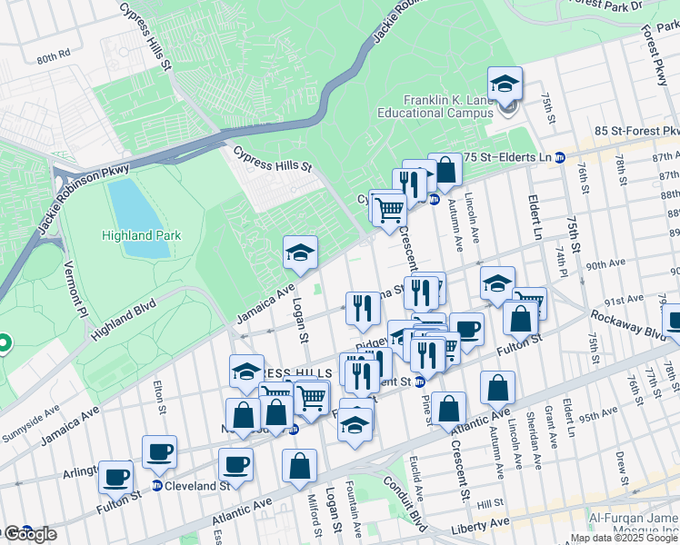 map of restaurants, bars, coffee shops, grocery stores, and more near 15 Chestnut Street in Brooklyn