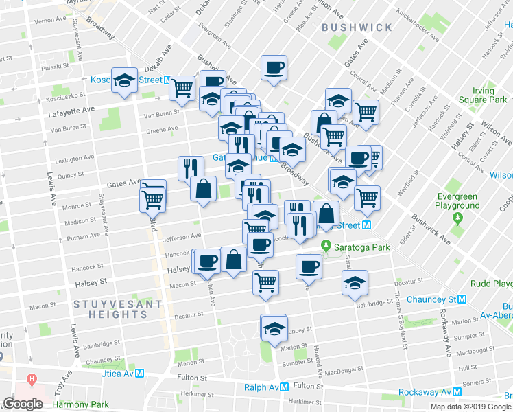 map of restaurants, bars, coffee shops, grocery stores, and more near in Brooklyn