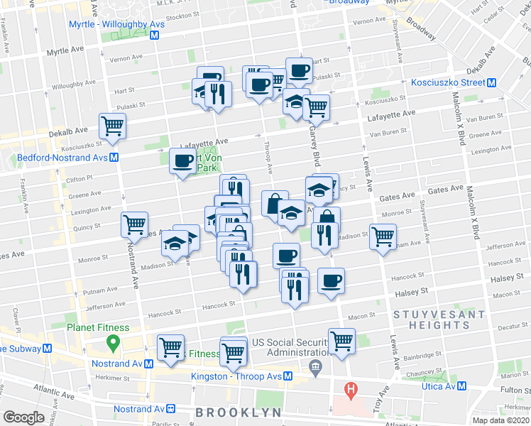 map of restaurants, bars, coffee shops, grocery stores, and more near in Brooklyn
