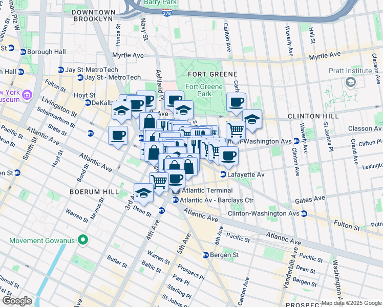 map of restaurants, bars, coffee shops, grocery stores, and more near in Brooklyn