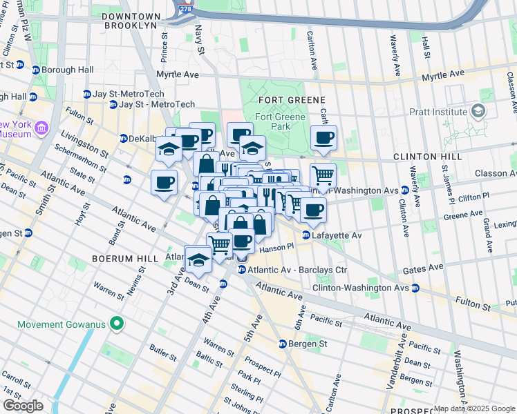 map of restaurants, bars, coffee shops, grocery stores, and more near in Brooklyn