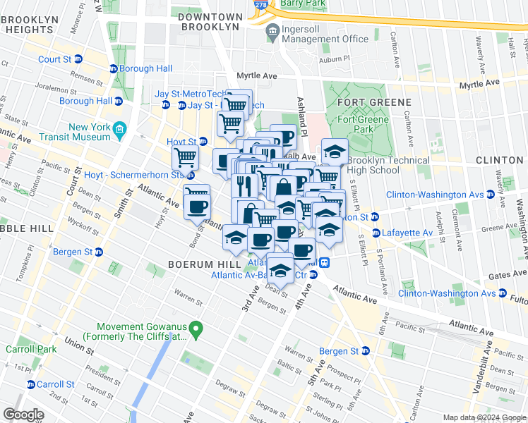 map of restaurants, bars, coffee shops, grocery stores, and more near in Brooklyn