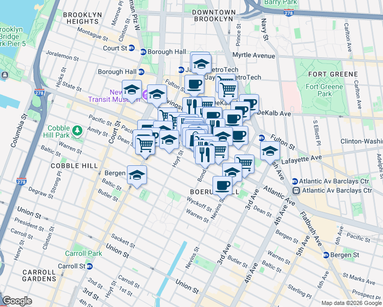 map of restaurants, bars, coffee shops, grocery stores, and more near 367 Atlantic Avenue in Brooklyn