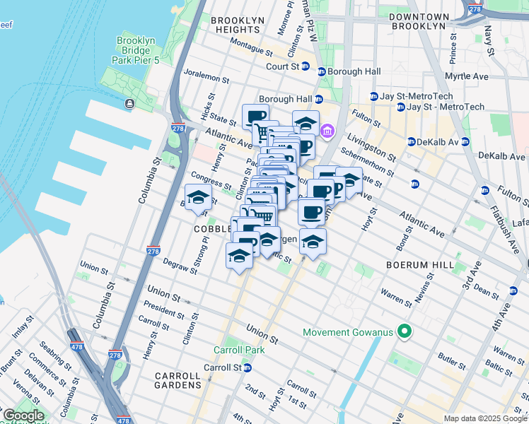 map of restaurants, bars, coffee shops, grocery stores, and more near in Brooklyn